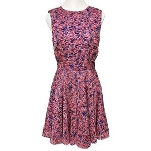 Pink Purple Fit & Flare Chiffon Graphic Print Summer Sleeveless Dress Size 6